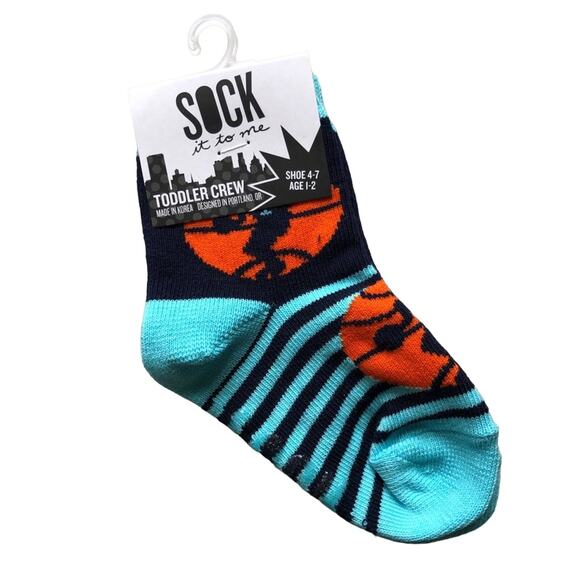 Sock It To Me Blue Orange Striped Basketball Sports Novelty Toddler Crew Socks - Picture 1 of 5